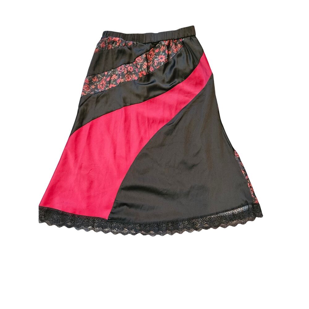 Pretty Damage midi slip skirt lace Whimsigoth red black floral XL dark fairy